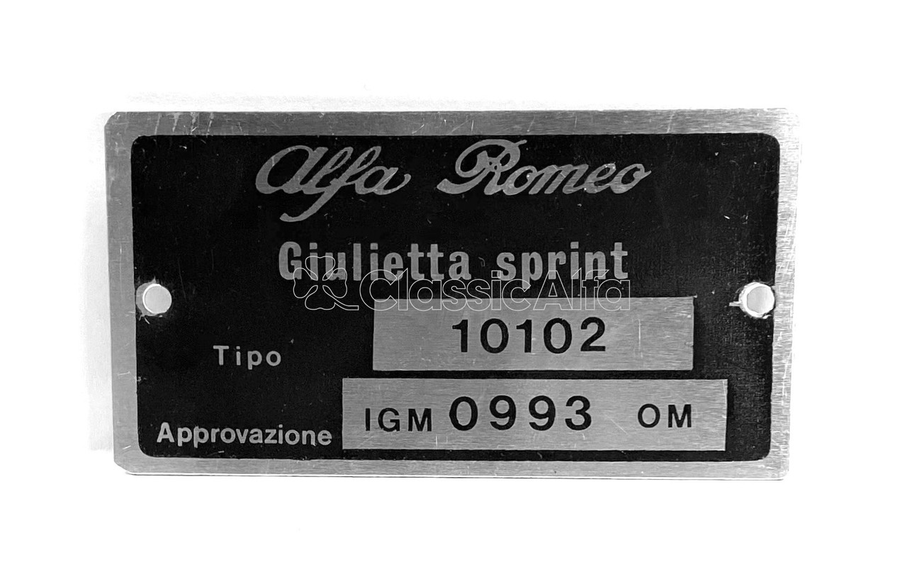 101-623/1 101 02 SERIES GIULIETTA SPRINT TYPE PLATE IGM 0993