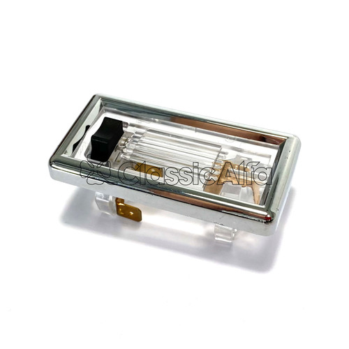 D0435 ALFETTA INTERIOR COURTESY LIGHT UNIT CLEAR LENS CHROME FRAME D0435 ALFETTA INTERIOR COURTESY LIGHT UNIT CLEAR LENS CHROME FRAME