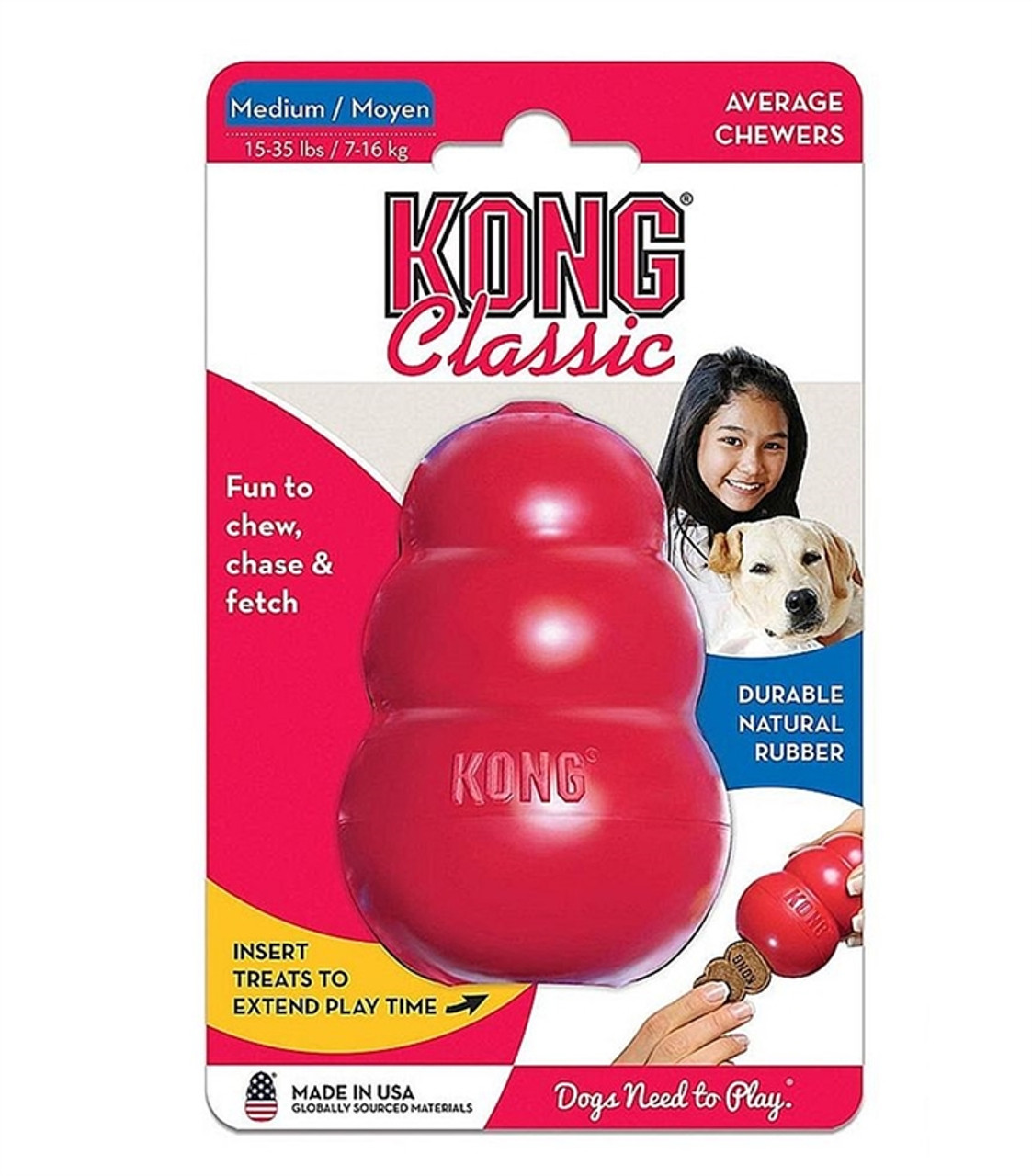 Jouet pour chien KONG Classic Medium : Caoutchouc rouge