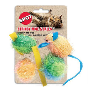 Ethical Pet Spot Stringy Mice and Balls with Catnip toys 4 Pack