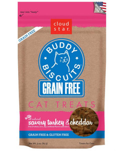 Cloud Star Buddy Biscuits Grain Free Turkey and Cheddar Cat Treats - 3oz Bag