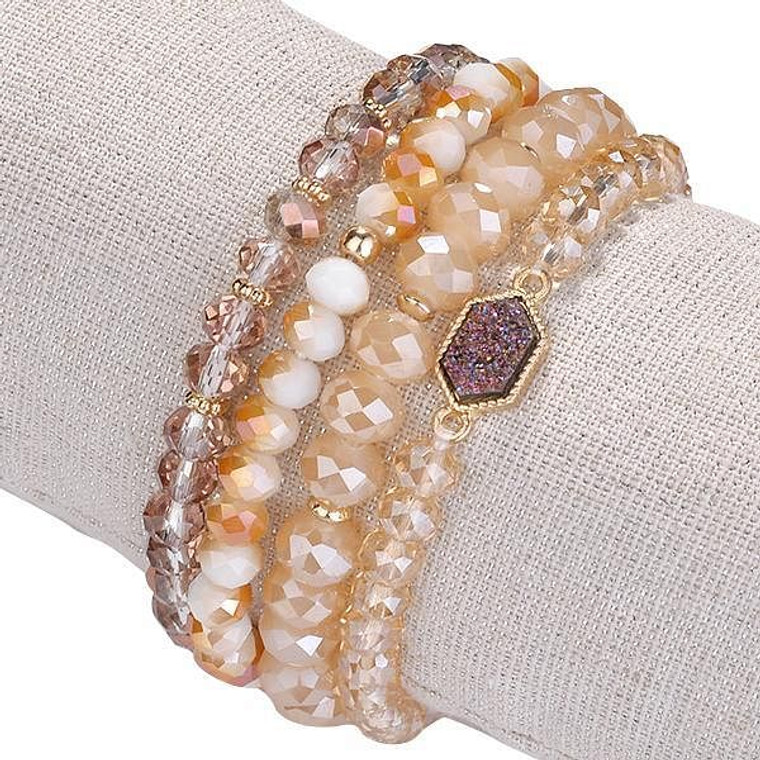 Color: SWEET CHAMPAGNE - Arm Candy Natural Stone And Glass Crystal Bracelets K290-14212341366819