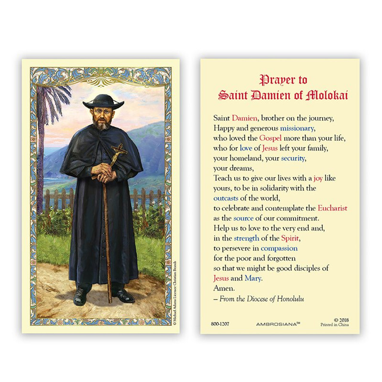 Saint Damien of Molokai Laminated Holy Card 25/pk Christian Brands