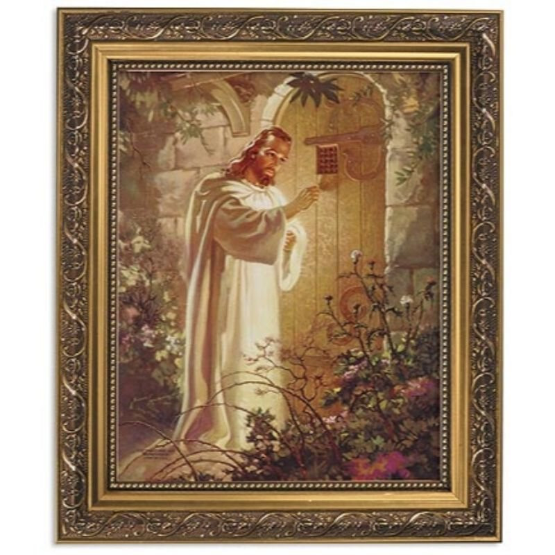 【美品】888Ｈｚ Jesus Christ ゴールド マドモアゼル・愛 巾着付 Christ at Heart's Door Gold Tone Framed Print - [Wholesale