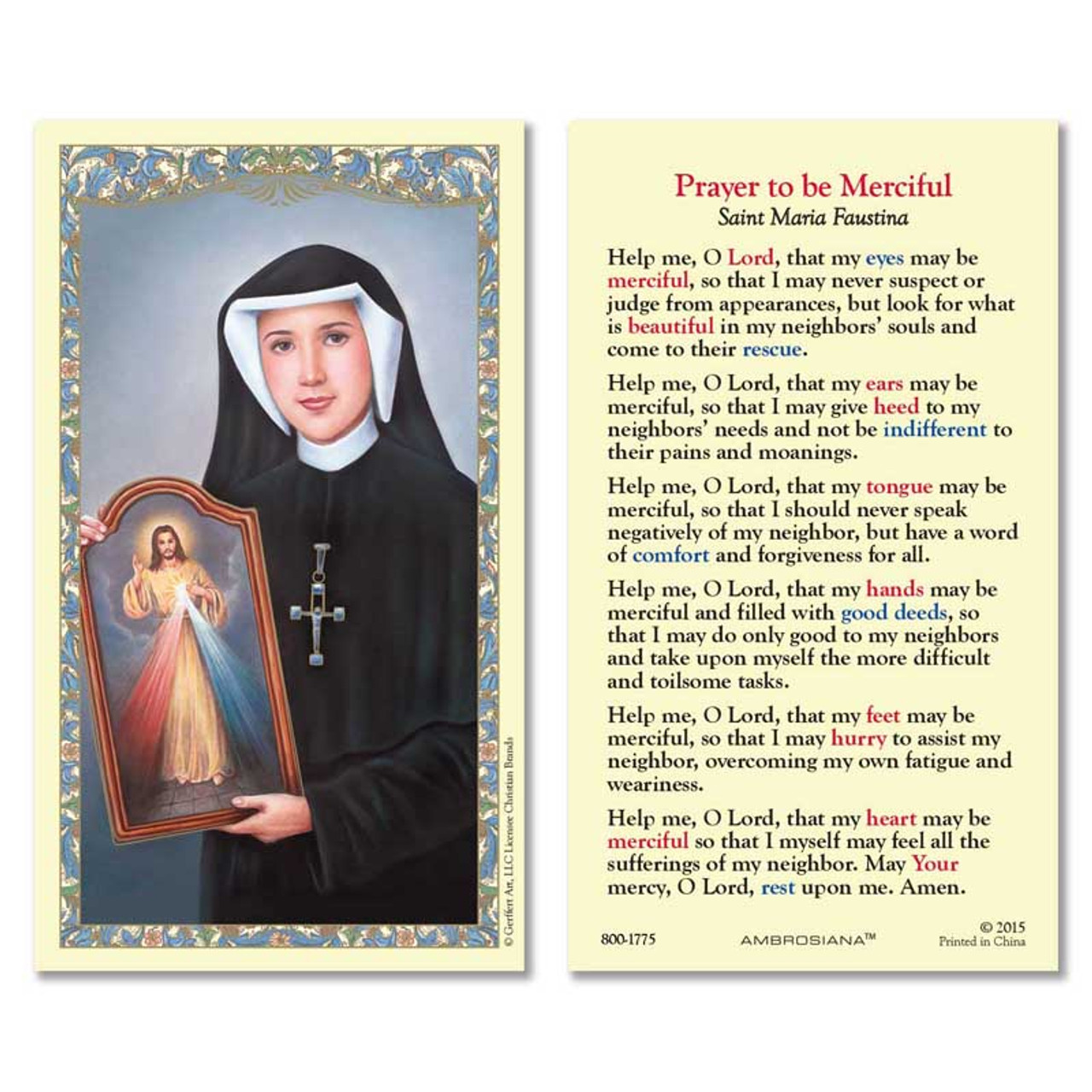 Saint Maria Faustina Prayer Laminated Holy Card 25/pk [Wholesale