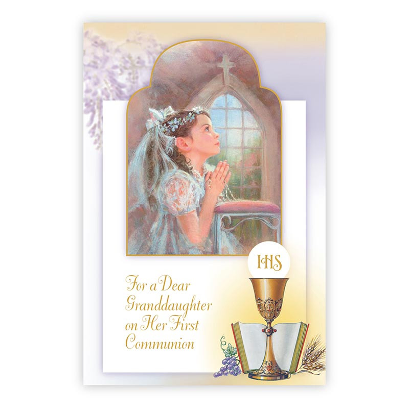 Old English Co. First Holy Communion Card For Boys Or Girls - Unique Religious Poem Greeting Card For Him Or Him - Child Or Adult - Grandson