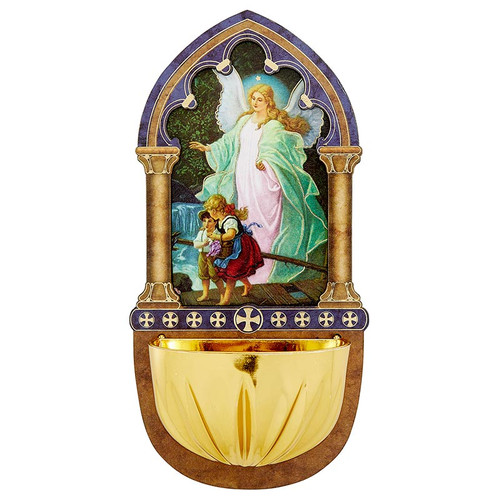 Lasered Wood Holy Water Font - Guardian Angel