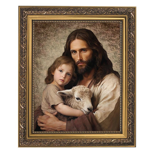 【美品】888Ｈｚ Jesus Christ ゴールド マドモアゼル・愛 巾着付 Christ at Heart's Door Gold Tone Framed Print - [Wholesale