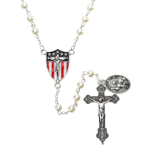 Pope Leo XIV Glass Pearl Rosary