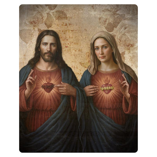 Jeanette Gianola Printed Wood Plaque - Sacred Hearts - Jesus and Mary