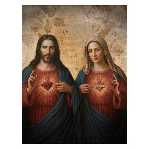 Jeanette Gianola Wood Block - Sacred Hearts - Jesus and Mary