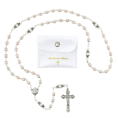 Baptism Rosary with Pouch Gift Set for Girls