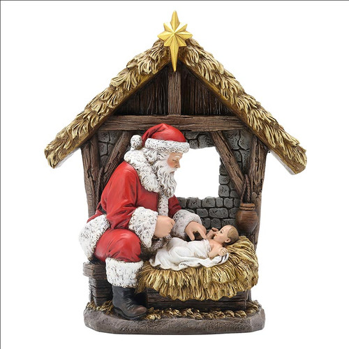 Adoring Santa in Manger Figure