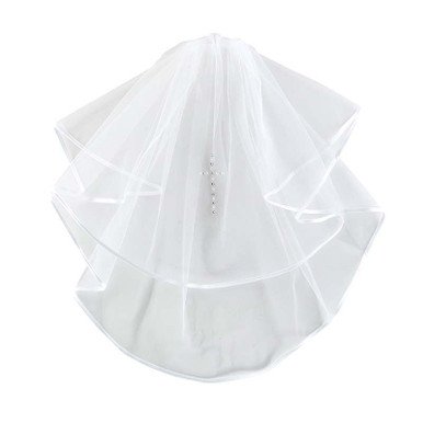 Satin Bow Head Band w/ Pearl Cross First Communion Veil