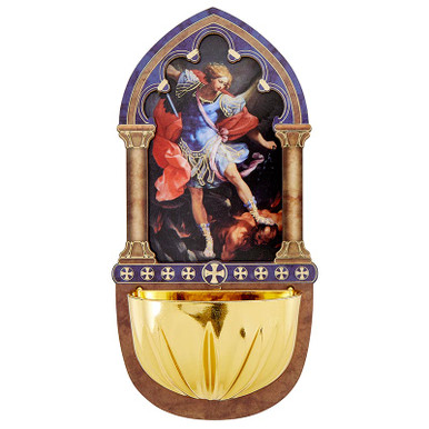 Lasered Wood Holy Water Font - Saint Michael