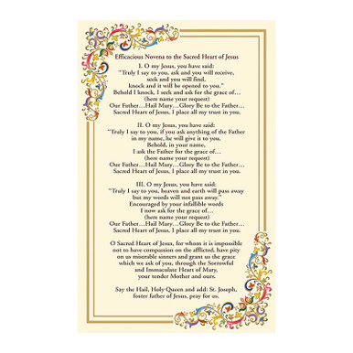 Sacred Heart Novena Florentine Holy Card - 25/pk