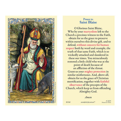 Saint Blaise Holy Card - 25/pk