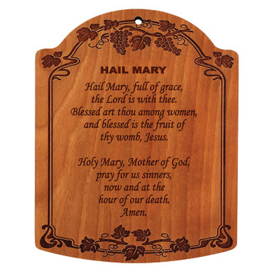 8"W x 10"H Hail Mary Carved Wood Plaque