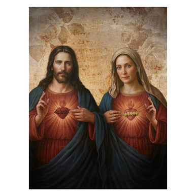 Jeannette Gianola Wood Block - Sacred Hearts - Jesus and Mary