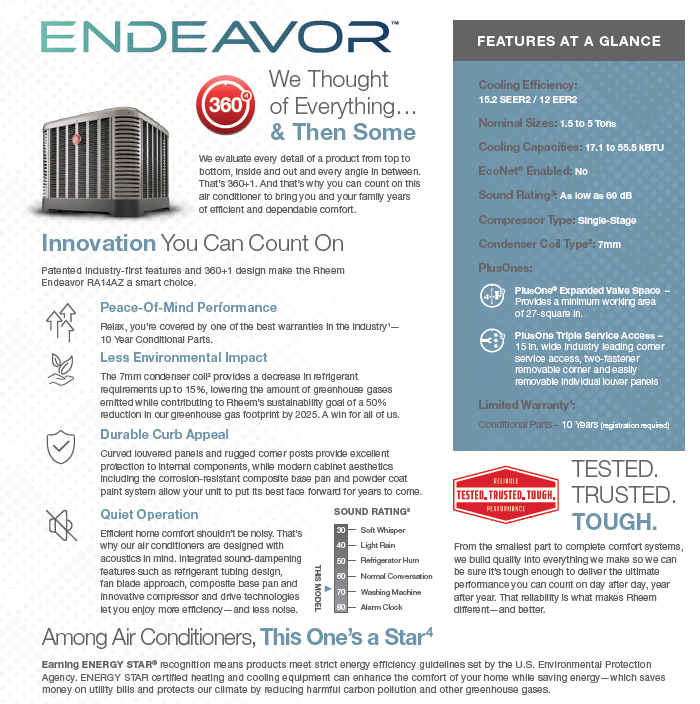 3 Ton Rheem 15.2 SEER2 85K BTU System RA14AZ36AJ1N, RCFZ3621MTAAM, R951T0855A21M4S (T)