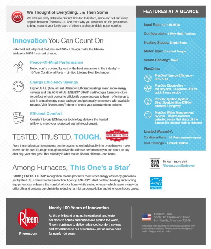 Rheem 95% Single Stage 115K BTU Gas Furnace R951T1155A24M4SNAS