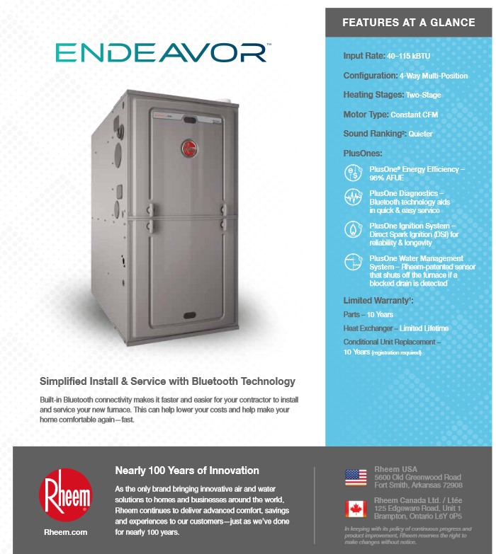 Rheem 96% Two Stage 85K BTU Gas Furnace R962V0855A21M4SCAP