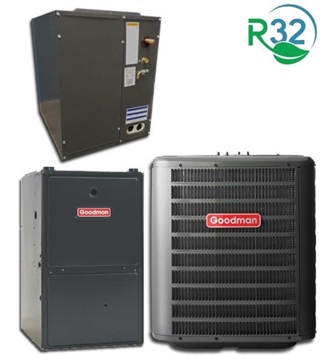 2 Ton Goodman R32 15.2 SEER2 80% AFUE 60-80K BTU Gas System GLXS4BA2410, GM9S800603B, CAPTA2422B3
