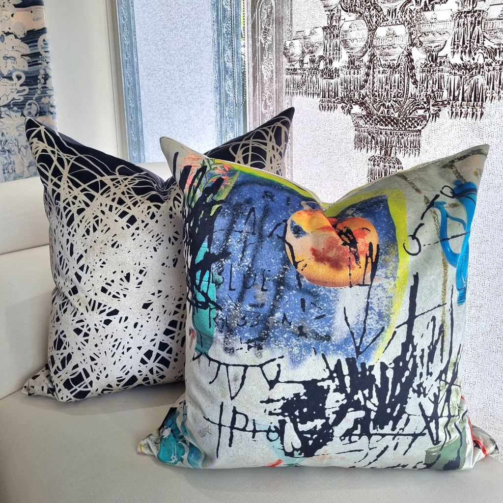 Cushion Cover - Scribble - Black with Cream