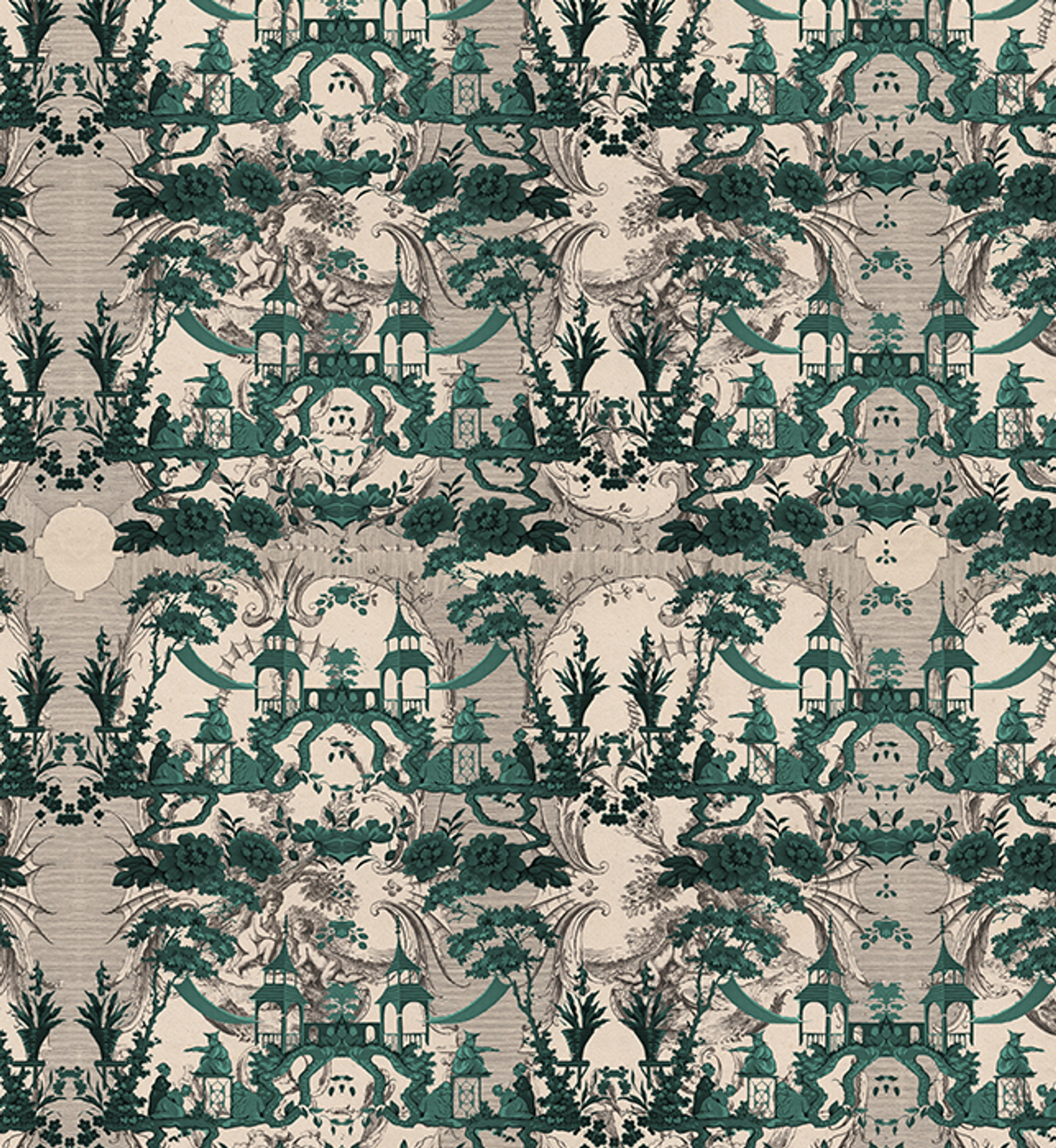 Wallpaper - Chinoiserie - Lucky Jade Garden - Emerald