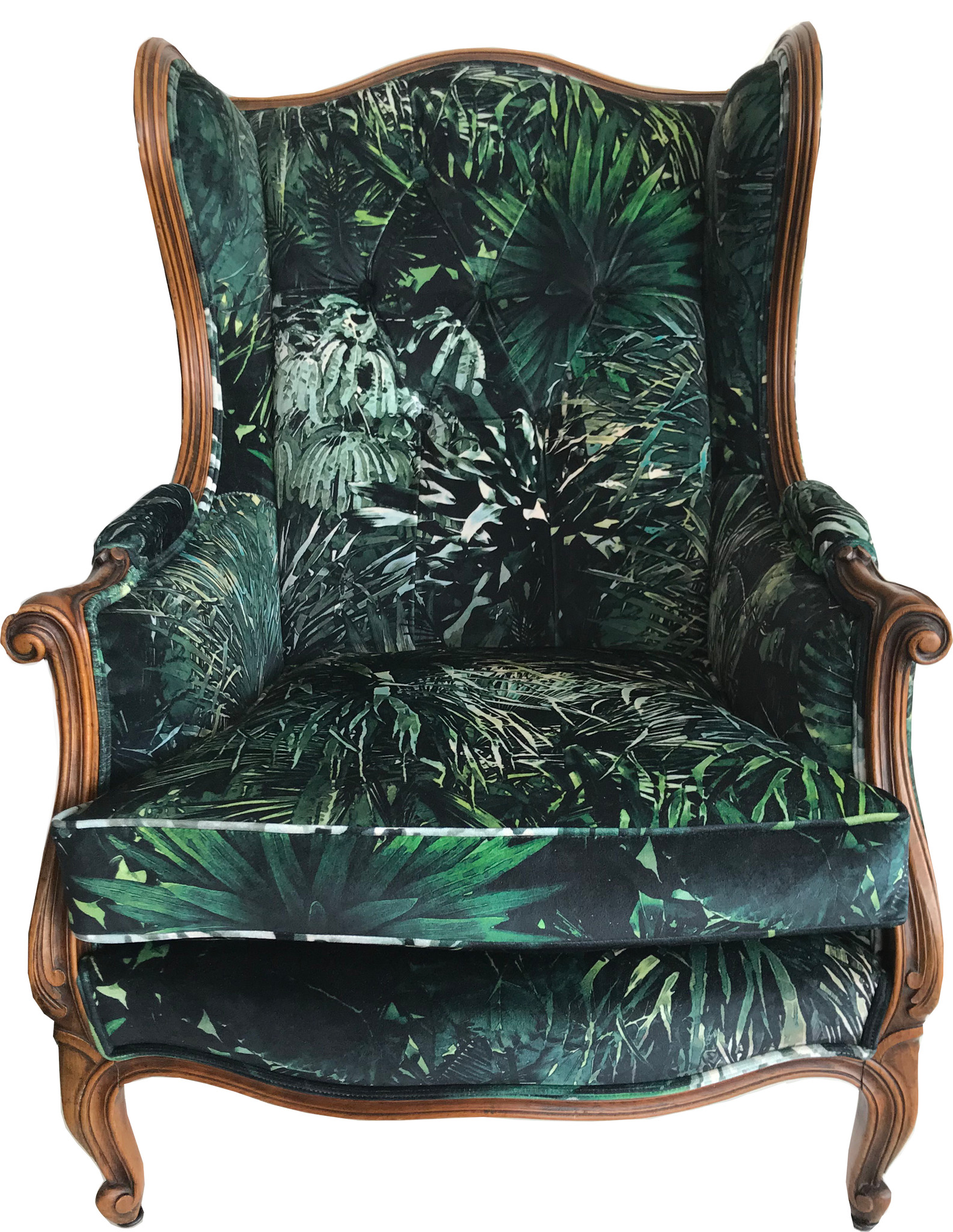 19TH CENTURY LOUIS XVI BUTTON BACK CHAIR - SPIKEY JUNGLE UPHOLSTERY (SOLD SEPARATELY OR AS A PAIR)
