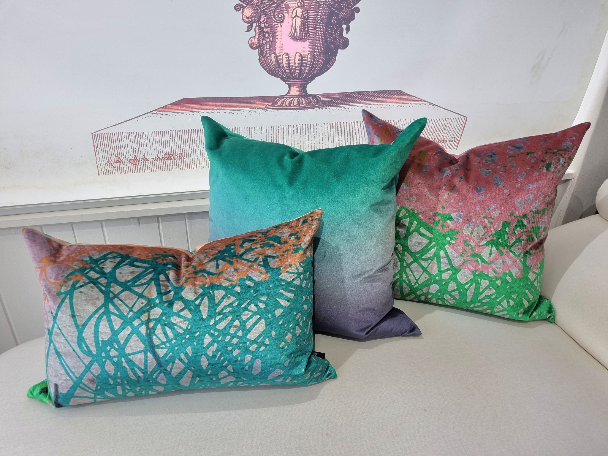 Cushion Cover - Scribble - Aqua and Cinnamon