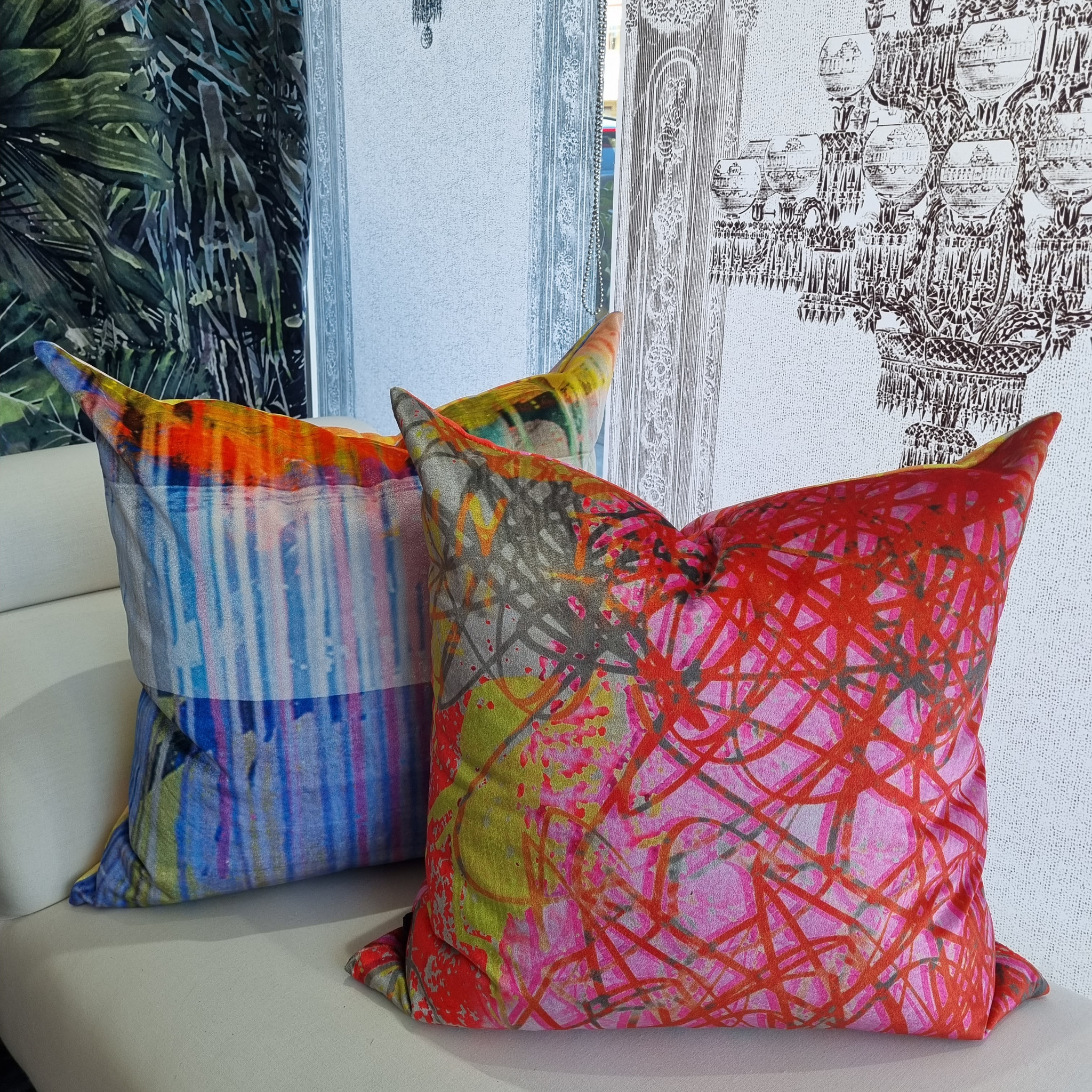 Cushion Cover - Scribble - Red, Pink and Yellow