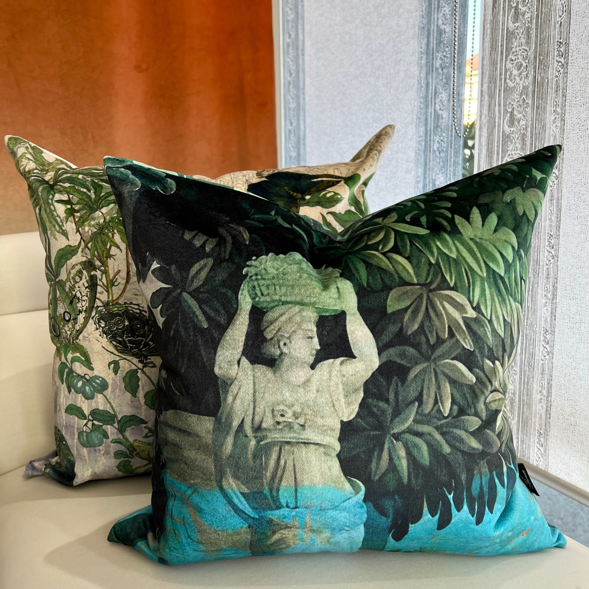 Cushion Cover - Woven Magic - Tapestry Green with Statue