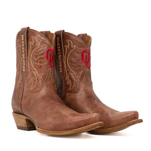 Sarah - Gameday Women's Shorty Tan Western Boot - Oklahoma Sooners