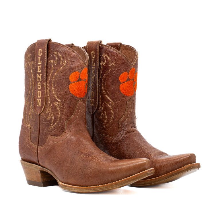 Sarah - Gameday Women's Shorty Tan Western Boot - Clemson Tigers Sarah - Gameday Women's Shorty Tan Western Boot - Clemson Tigers