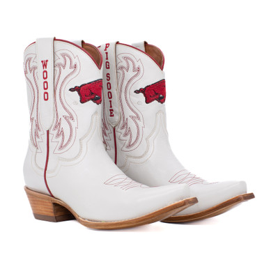 Sarah - Gameday Women's Shorty Ivory Western Boot - Arkansas Razorbacks