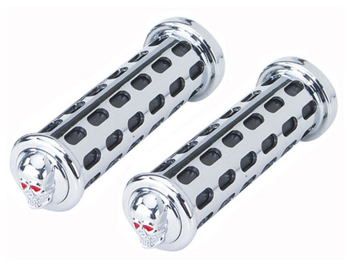 Chopper Black/Chrome Plastic & Rubber Block Skull Grips