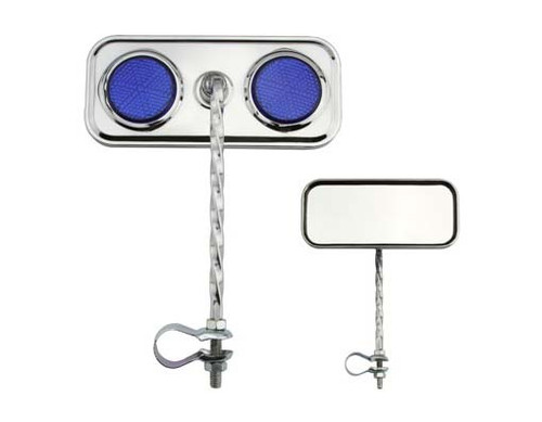 Lowrider Chrome Steel Rectangle Twisted Blue Reflectors Mirrors