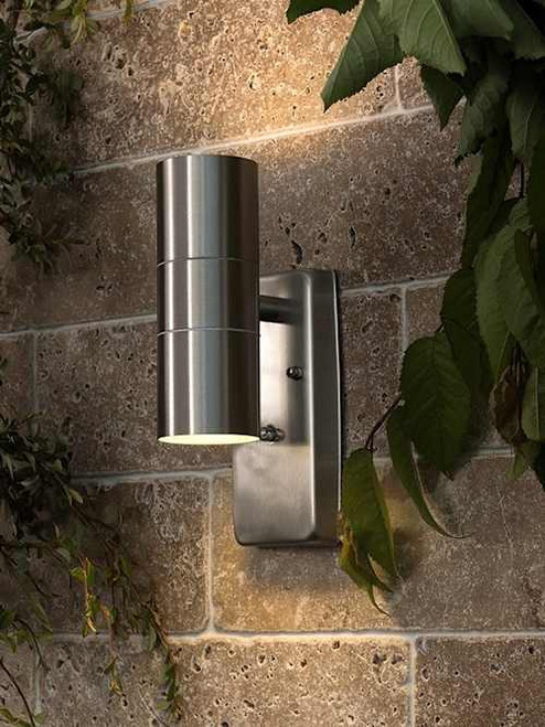 Stainless Steel Dusk Till Dawn UpDown Wall Light GU10 IP44
