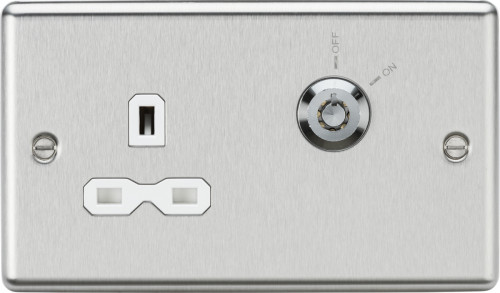 13A DP Key Lockable Socket (2G Plate) - Brushed Chrome with White Insert