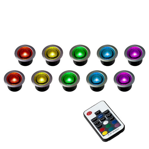 MiniSun Pack Of 10 40mm Remote Control RGB LED Decking Light