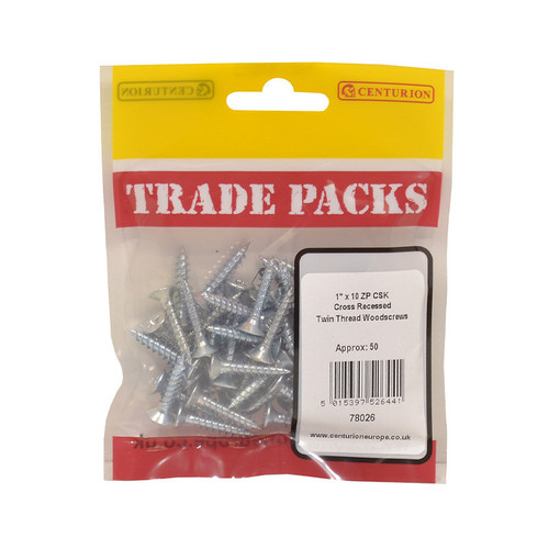 Pozi Twinthread Countersunk Woodscrews - Zinc Plated - 1" x 10 - (50 PK)