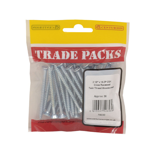 Pozi Twinthread Countersunk Woodscrews - Zinc Plated - 2 1/2" x 10 - (30 PK)