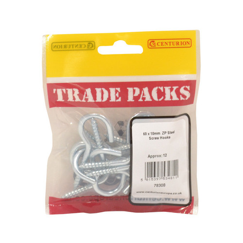 Steel Screw Hooks - Zinc Plated - 60 x 10mm - (12 PK)