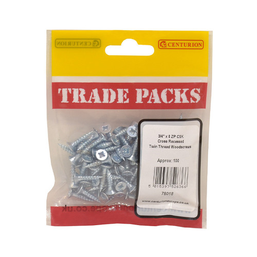 Pozi Twinthread Countersunk Woodscrews - Zinc Plated - 3/4" x 4 - (200 PK)