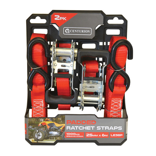 Padded Ratchet Tie Down - 1000kg Breaking Strength - 6m Length - 25mm Width