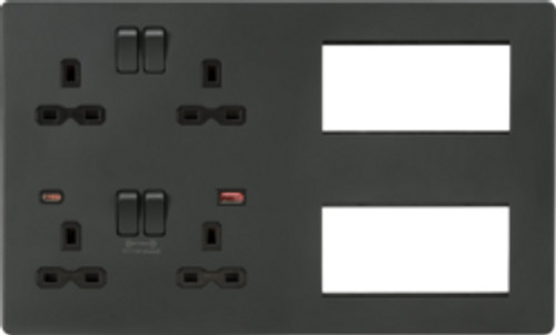 Multimedia Combo Plate + Dual USB A+C 12V DC 1.5A (Max. 18W) - Anthracite w/Black Insert