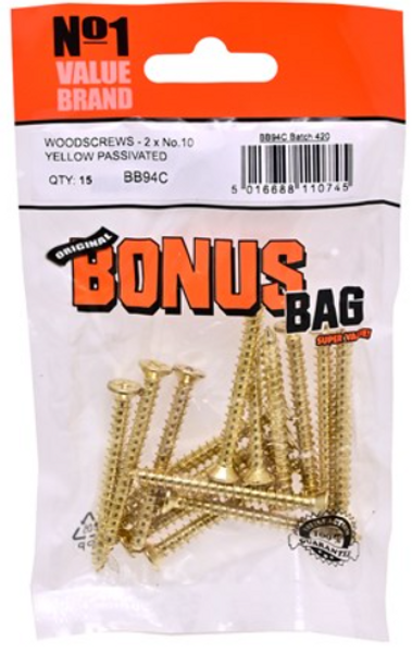 VALUE BRAND - WOODSCREWS 2 X NO.10 - 15PK