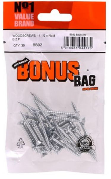VALUE BRAND - WOODSCREWS 1.1/2 X NO.8 - 30PACK