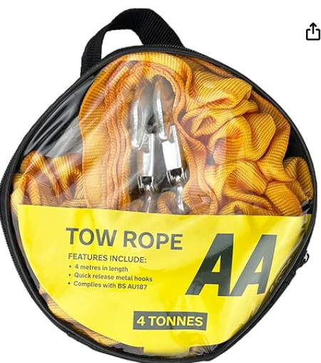 AA 4T Heavy Duty Tow Rope AA6226 – Yellow Strap-Style Towing Belt For Car Breakdowns Other Vehicles Up To 4 Tonnes